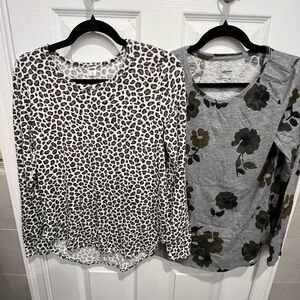 Old Navy Leopard Print and Sonoma Floral Gray Cotton Sleep Blouses